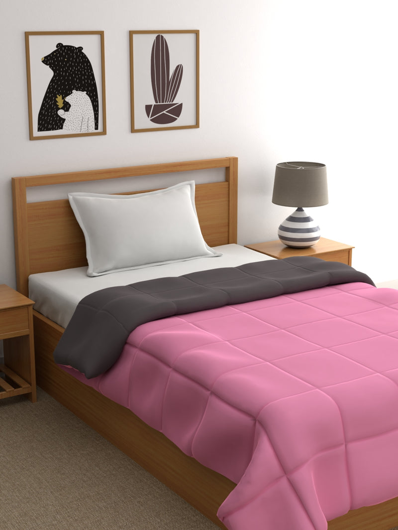 SINGLE REVERSIBLE COMFORTER PINK & SHADOW GREY